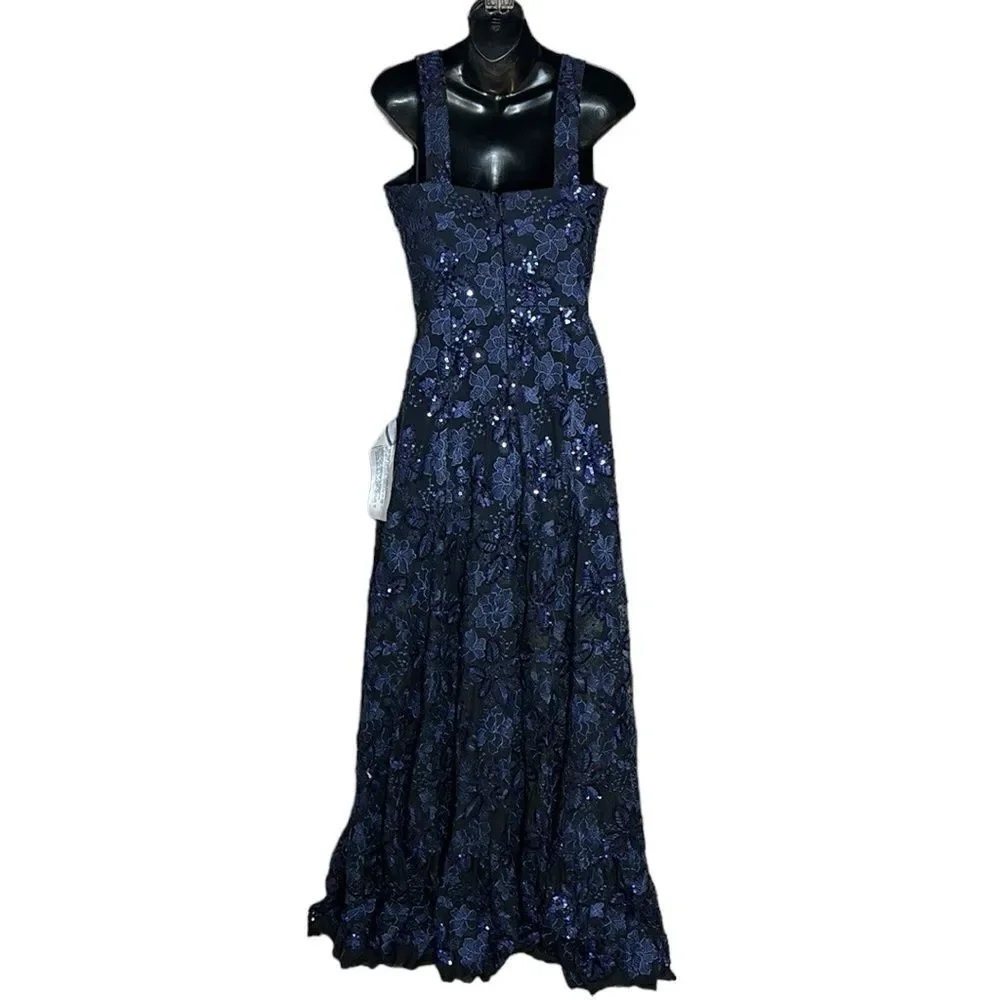 Dress the population anabel floral sequin gown navy small new prom maxi event - Picture 10 of 16